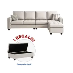 GENERICO - Sofá seccional + banqueta baúl de regalo Kil Hueso