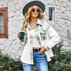 TIOZONEY - Chaqueta con cuadro mujer - Blanca Verde y Naranja