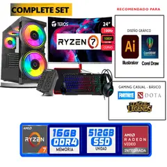 TEROS GAMING - Computadora ryzen 7 5700g ram 16gb ssd 512 M.2 monitor 24 full hd