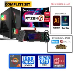 TEROS GAMING - Computadora ryzen 7 5700g ram 16gb ssd 512 M.2 monitor 24 full hd