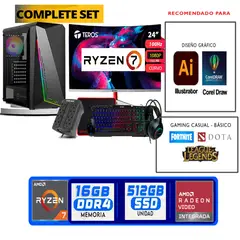 TEROS GAMING - Computadora ryzen 7 5700g ram 16gb ssd 512 M.2 monitor 24 full hd