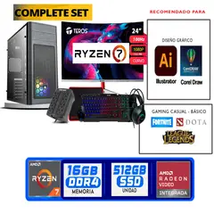 TEROS GAMING - Computadora ryzen 7 5700g ram 16gb ssd 512 M.2 monitor 24 full hd