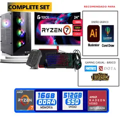 TEROS GAMING - Computadora ryzen 7 5700g ram 16gb ssd 512 M.2 monitor 24 full hd