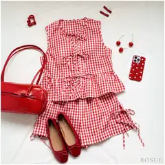 ROSUE - Conjunto mujer Blusa y Short Picnic Cuadros