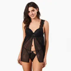 BOMBON ROJO - Babydoll de tul con abertura