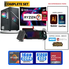 TEROS GAMING - Computadora ryzen 7 5700g ram 16gb ssd 512 M.2 monitor 24 full hd