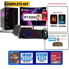 TEROS GAMING - Computadora ryzen 7 5700g ram 16gb ssd 512 M.2 monitor 24 full hd