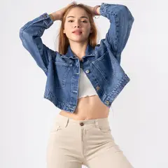ROXJES JEANS - CASACA CROP DENIM AMANDA OVERSIZE