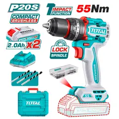 TOTAL TOOLS - Taladro Atornillador Percutor Industrial TIDLI20558 20V 55Nm Brushless