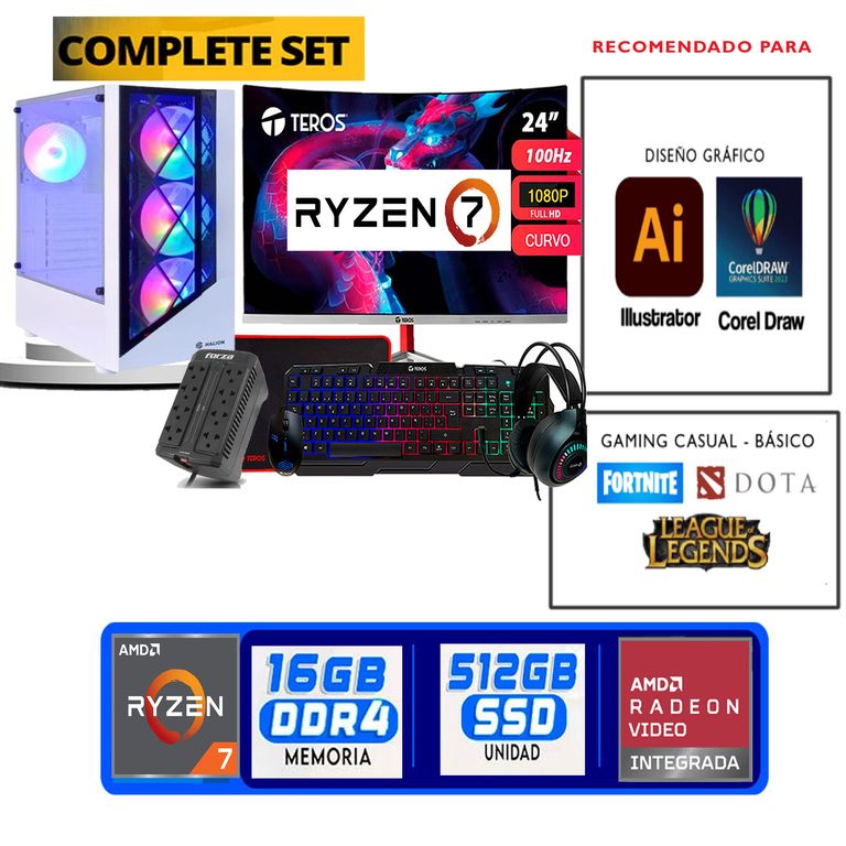 Computadora ryzen 7 5700g ram 16gb ssd 512 M.2 monitor 24 full hd