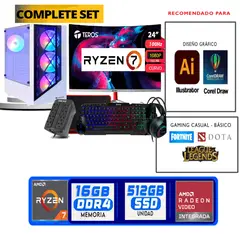 TEROS GAMING - Computadora ryzen 7 5700g ram 16gb ssd 512 M.2 monitor 24 full hd