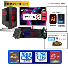 TEROS GAMING - Computadora ryzen 7 5700g ram 16gb ssd 512 M.2 monitor 24 full hd
