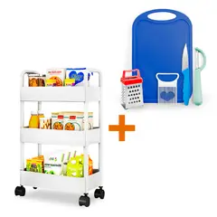 KELLER - Organizador con Ruedas 3 Niv JK3 Y Set de 5 Accesorios de Cocina A60