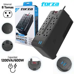 FORZA - Estabilizador FVR-1222 1200VA 600W 8 TOMAS 220V 2 USB Regulador
