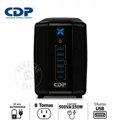 CDP - UPS R-UPR508I 500VA/250W con 8 Salidas y 5 Puertos USB Tipo C