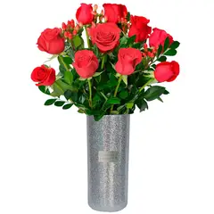 GREEN HOUSE FLORERIA - Arreglo de 12 Rosas Naturales Glam Silver