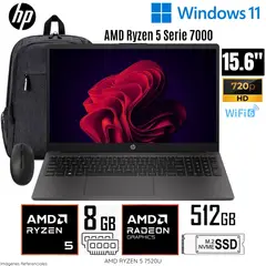 HP - Laptop 255 G10(A12HBLT#ABM) AMD Ryzen5-7520U 8GB RAM 512GB SSD 15.6" HD + Mochila y Mouse