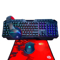 HALION - KIT GAMER RGB 4 EN 1 Mercury HA-404C - Teclado LED + Mouse DPI + Headset + Mousepad