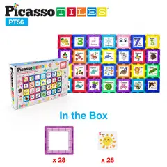 PICASSO TILES - Bloques Magnéticos Tarjeta Educativas de Abecedario y Números de 56 piezas