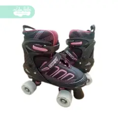 GENERICO - PATIN 4 RUEDAS DE NIÑA TALLA S 30 – 33 NEGRO CON ROSA