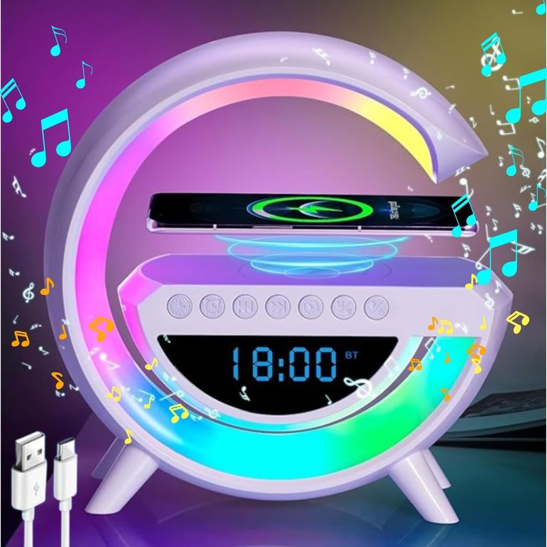 PARLANTE RELOJ LÁMPARA G SMART CARGADOR INALÁMBRICO 6 EN 1 PLUS2025