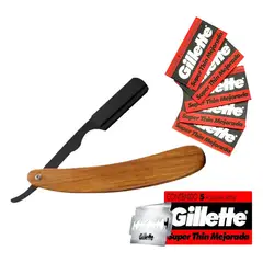 GENERICO - Navaja Afeitar Plegable 3 Cuerpos Acero Inox. Mango Madera