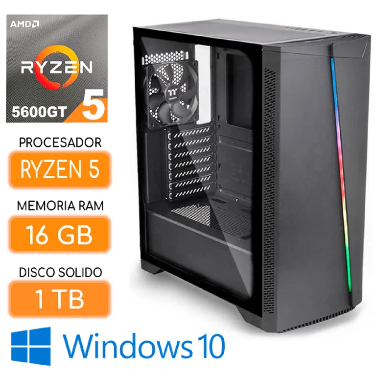 Computadora CPU RYZEN 5 5600GT RAM 16Gb SSD 1tb Case 600w Windows