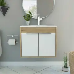 GENERICO - MUEBLE LAVAMANOS TORONTO 60 BLANCO-DUNA - ENVÍO ARMADO Y MELAMINA 18mm