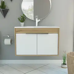 GENERICO - MUEBLE LAVAMANOS TORONTO 80 BLANCO-DUNA - ENVÍO ARMADO Y MELAMINA 18mm