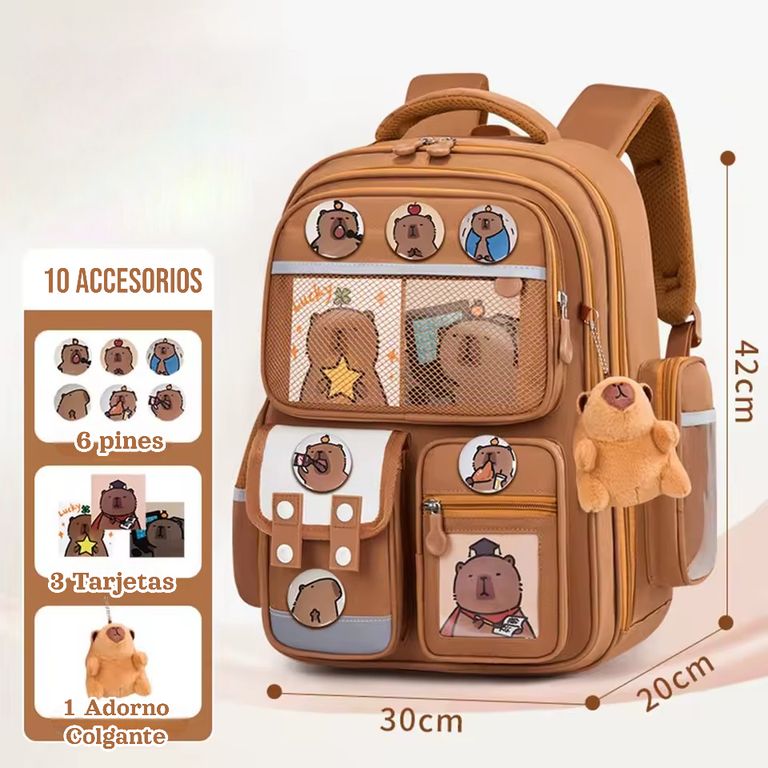 Mochila Escolar Capibara Multifuncional Impermeable T Oficio Marron