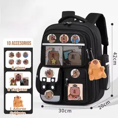 GENERICO - Mochila Escolar Capibara Multifuncional Impermeable T Oficio Negro
