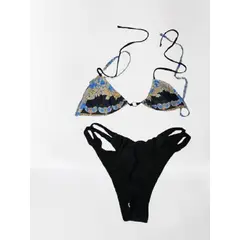 GENERICO - BIKINI ESTAMPADO AZUL MUJER TRES PIEZAS TALLA MEDIUM
