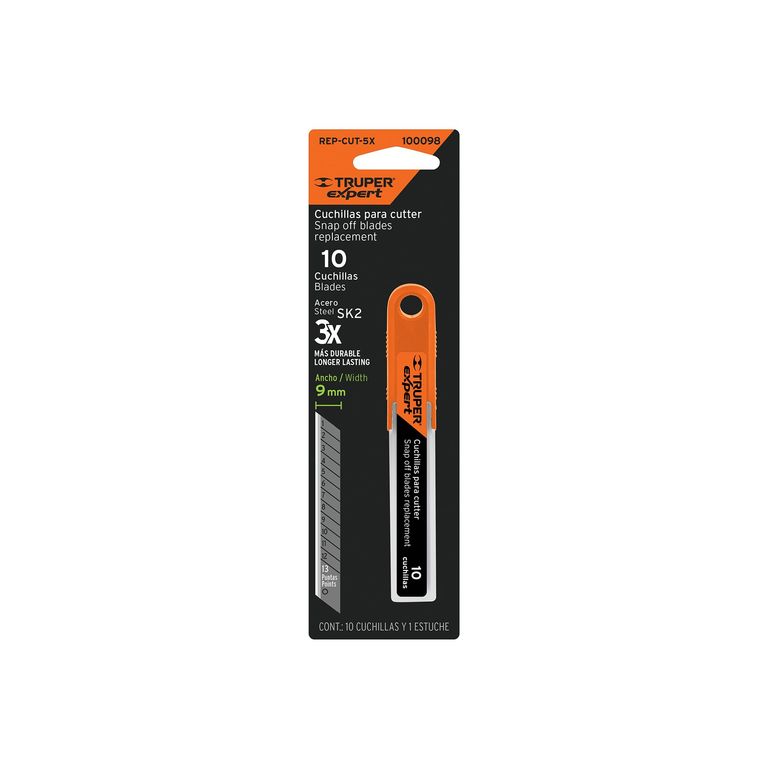 Cuchilla Cutter Hoja de 9mm Acero SK2 x 10 Uni 100098 Expert