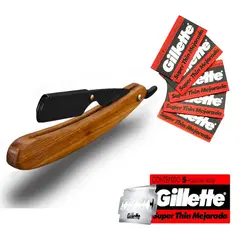 GENERICO - Navaja Afeitar Plegable 3 Cuerpos Acero Inox. Mango Madera