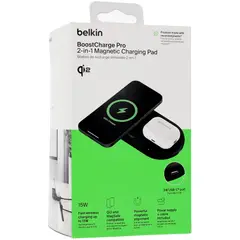 BELKIN - Cargador inalámbrico Pro 2 en 1 Qi2 Mafgsafe Negro