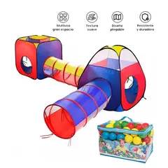 GENERICO - Carpa Circuito 4 En 1 Doble Túnel para Niños +100 pelotas