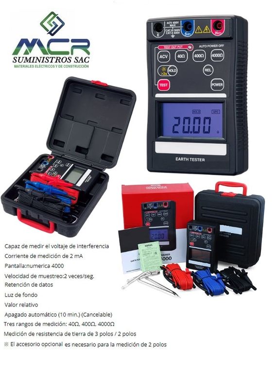 TELUROMETRO DIGITAL 40Ω 400Ω 4000Ω Medición de resistencia de tierra
