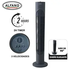ALFANO - Ventilador de Torre 3 Velocidades silencioso Gris