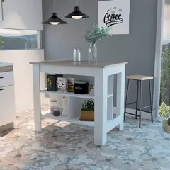 GENERICO - BARRA DE COCINA ADA BLANCO-CENIZA - ENVÍO ARMADO Y MELAMINA 18mm