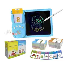 GENERICO - Juego Didáctico 2 en 1: Tableta de Escritura LCD + Lector de Tarjetas Parlantes - Celeste