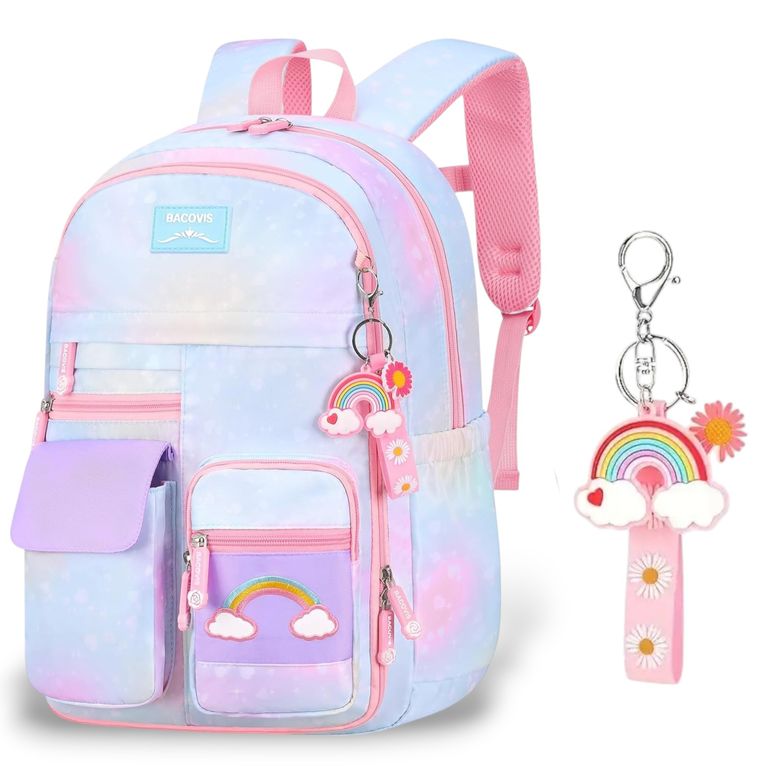 Mochila Escolar Para Niña Primaria Segundaria Arcoiris Kawai Azul