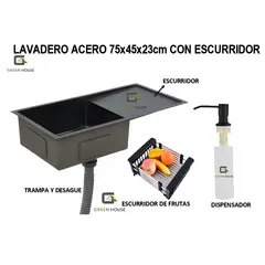 GENERICO - LAVADERO DE COCINA 70x45x23CM CON ESCURRIDOR ACERO INOXIDABLE