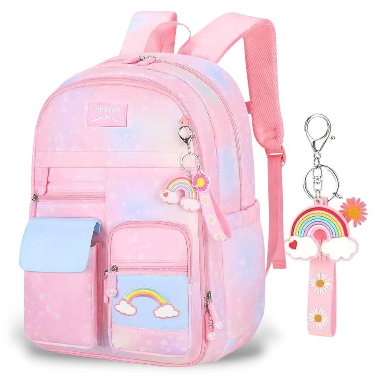 Mochila Escolar Para Niña Primaria Segundaria Arcoiris Kawai Rosado