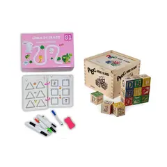 GENERICO - Pack Educativo Libro de Trazos Mágicos + Cubo ABC 48Pzs para Niñas