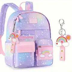 GENERICO - Mochila Escolar Para Niña Primaria Segundaria Arcoiris Kawai Morado