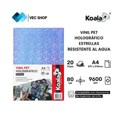 KOALA - Vinil PET Holográfico Estrellas A4 20 Hojas