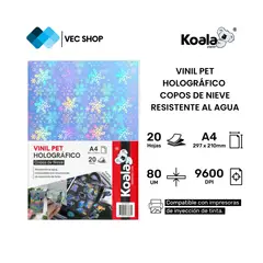 KOALA - Vinil PET Holográfico Copos De Nieve A4 20 Hojas