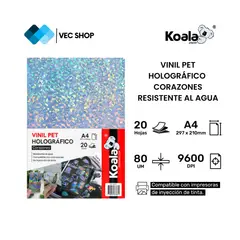 KOALA - Vinil PET Holográfico Corazones A4 20 Hojas