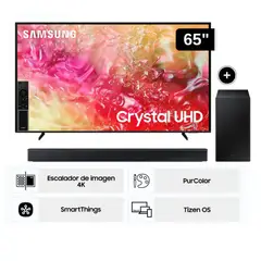 SAMSUNG - Televisor LED 65 Crystal UHD 4K 65DU7000 Tizen OS Smart TV + Soundbar HW - B450