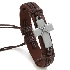 SANTORAL - Pulsera Cruz Acero - Cuero